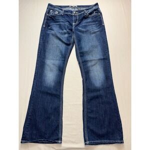 ZCO Jeans Womens 13 Dark Wash Thick Stitch Fleur De Lis Embellished Bootcut Y2K
